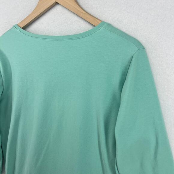 EILEEN FISHER Top L Stretch Organic Cotton Scoop Neck 3/4 Sleeve Green USA - Picture 7 of 13